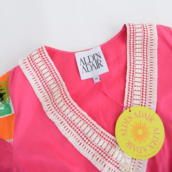 Alden Adair Begonia Lace Pink Floral Sabrina Tropical Summer  Mini Dress XS NWT - Picture 10 of 11